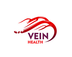 Vein artery health icon for vascular healthcare, medical or surgery clinic, vector emblem. Vein health icon with blood artery vessels for cardiovascular or capillary therapy and cardiology healthcare - 785783210