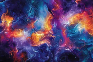 A colorful painting of a galaxy with a blue and orange swirl