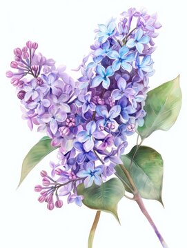 watercolor lilac flowers, pastel colors, detailed, on white background, highly realistic, studio lighting --ar 3:4 Job ID: a01ac28c-bcf0-4645-bd7f-84607e907bf1