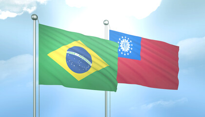 Brazil and Myanmar Flag Together A Concept of Relations