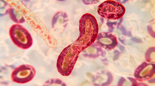 A microscopic view of a smear showing a of sickleshaped red cells a clear indication of sickle cell anemia.