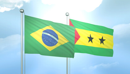 Brazil and Sao Tome Flag Together A Concept of Relations