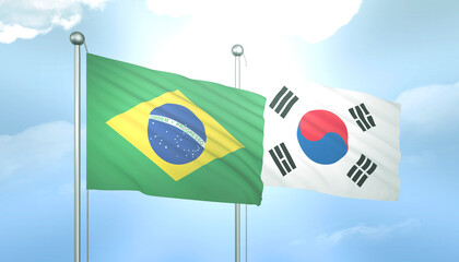 Brazil and South Korea Flag Together A Concept of Relations