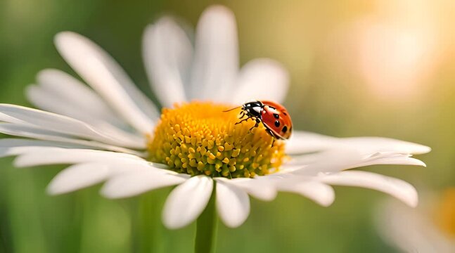 Macro Image of a Ladybug on a Chamomile Flower