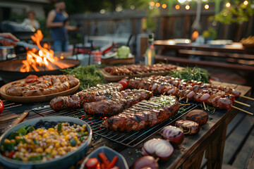 A Memorial Day barbecue celebration with friends and family, honoring fallen soldiers and celebrating freedoms.