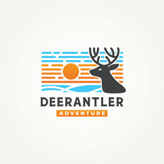 simple minimalist wild deer adventure icon logo vector illustration design