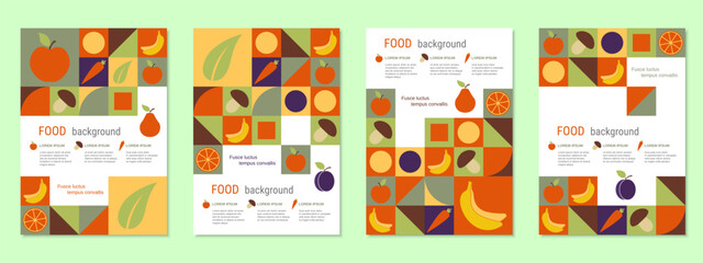 Healthy food theme flyer vector template collection. Design for poster, booklet, brochure cover, card, coupon. A4 format