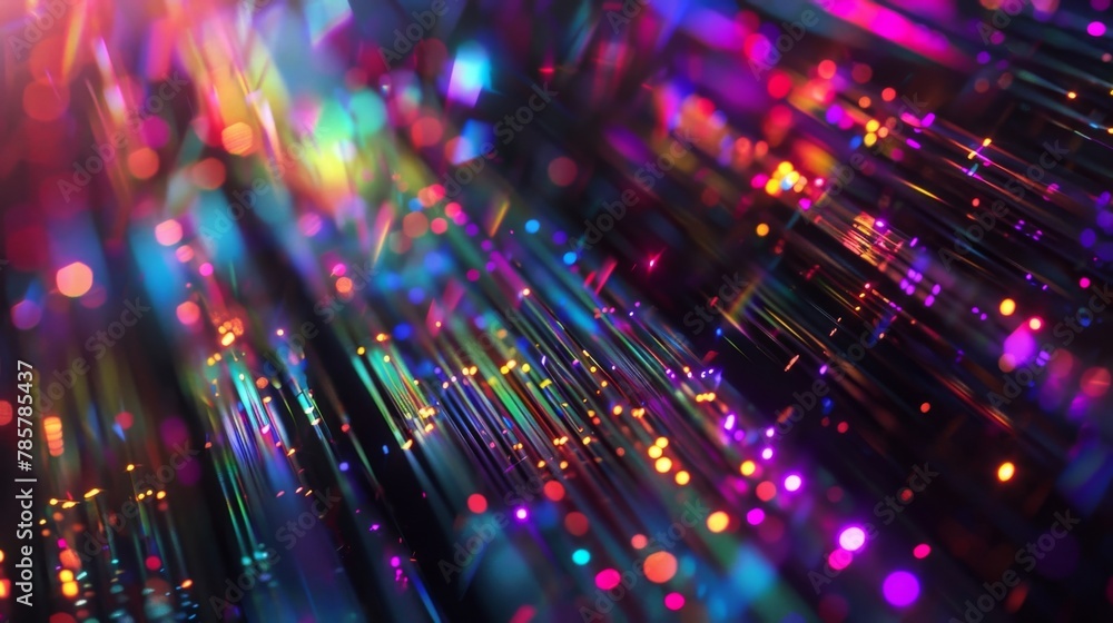 Poster a dazzling holographic spectrum on a black base creating a sense of depth.