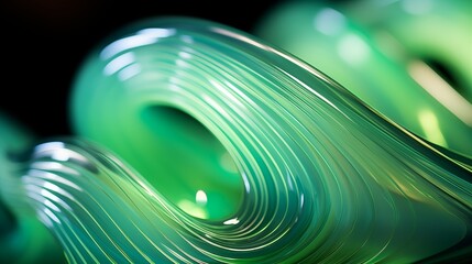 Abstract Digital Artwork of Green Flowing Waves with Glossy Texture