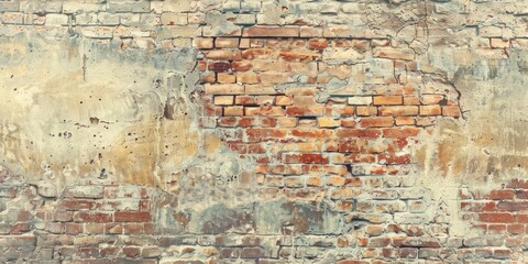 Weathered brick wall showing signs of decay with multiple cracks and holes, rustic and textured surface