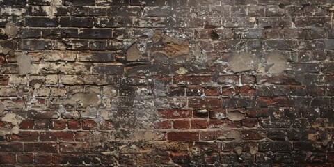 Aged brick wall with extensive cracks and holes, adding character and authenticity to the urban landscape