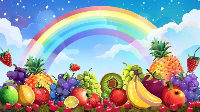 Rainbow fruits and vegetables in a painting