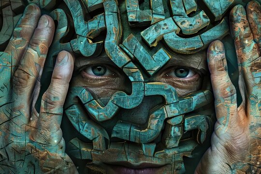 adhd mind maze hands holding confused human head depicting mental health struggles digital art