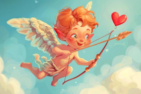 adorable cupid cherub with heart arrows cute valentines day character digital illustration