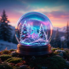 Christmas tree in the glowing snowball