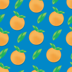 Vector pattern with exotic fruit. Orange on royal blue background. Vector illustration.