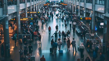 Obraz premium A wide shot of an airport with many people walking around