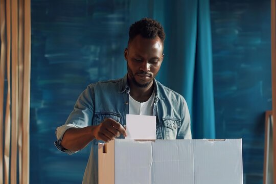 african american man casting vote in ballot box political participation concept