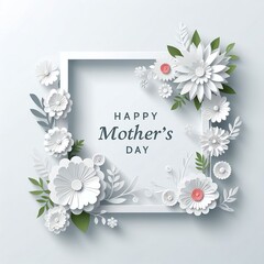 Abstract Festive Background with Flowers and a Rectangular Frame concept Happy Mother's Day Paper cut Floral Greeting Card. Vector illustration created with generative ai.