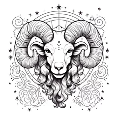 Fototapeten Ram head. Zodiac sign. Vector illustration in vintage style. © hungryai