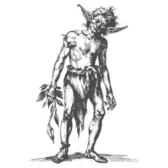 elf full body images using Old engraving style body black color only