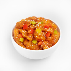Sweet and Sour Fish, chinese cuisine dish, on a white background