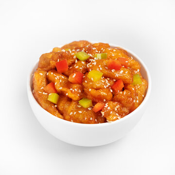 Sweet and Sour Fish, chinese cuisine dish, on a white background