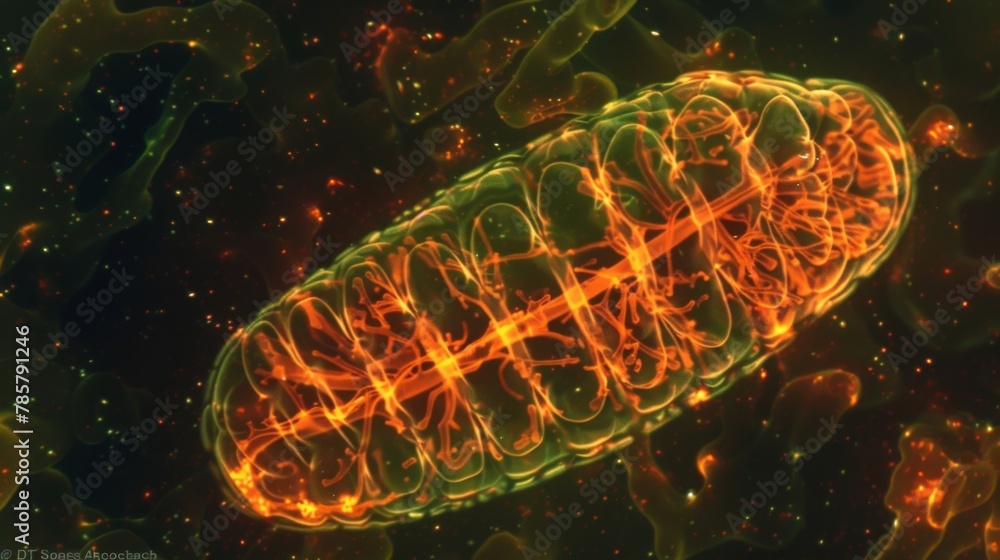 Poster a microscopic image of mitochondria within a muscle cell responsible for producing atp adenosine tri