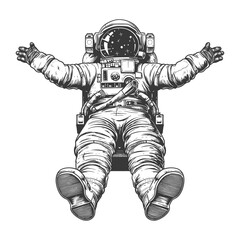 astronaut floating in space full body images using Old engraving style body black color only