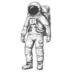 astronaut full body images using Old engraving style body black color only