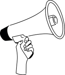 Vector illustration, holding a megaphone, black and white color