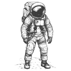 astronaut full body images using Old engraving style body black color only