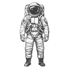 astronaut full body images using Old engraving style body black color only