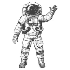 astronaut full body images using Old engraving style body black color only