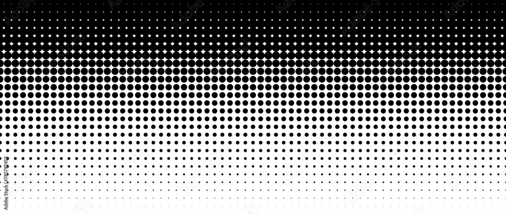 Aufkleber Dotted halftone gradient texture. Vanishing polka dot background. Repeating dots gradation pattern background. Black fading comic pop art overlay backdrop. Raster effect wallpaper. Vector texture