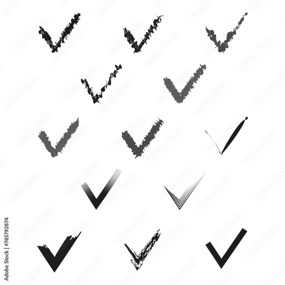 Poster assorted check mark set. abstract approval icons. different stroke styles. vector illustration. eps 
