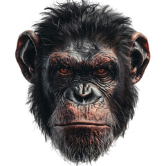 Angry face of a chimpanzee, close up head cut out transparent
