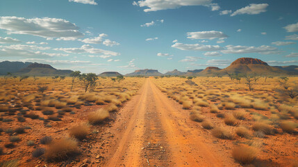 Fototapeta na wymiar Expansive, Arid Australian Outback with a Rough Dirt Road