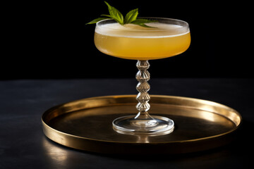 Elegant cocktail on golden tray, side car cocktail