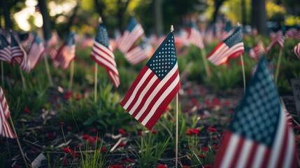A cemetary where soldiers who died in the war are buried under the them of America's Memorial Day on May 27.Every grave has an American flag and colourful flowers are planted around the graves