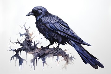Fototapeta premium drawing of a crow on a background of watercolor splashes