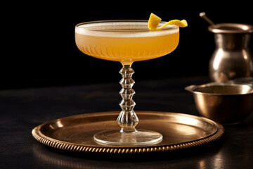 Elegant cocktail on golden tray, side car cocktail