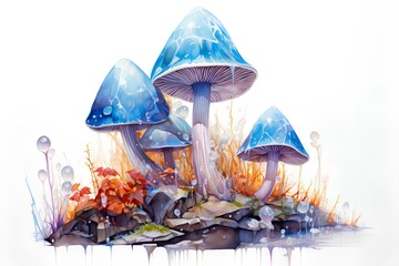 Mushrooms in the forest. Illustration on white background. - obrazy, fototapety, plakaty