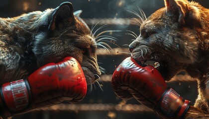 See a captivating vector depiction of animals embracing the sport of boxing, their journey to success unfolding in 3D - obrazy, fototapety, plakaty
