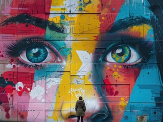 Vibrant Street Art Mural with Onlooker