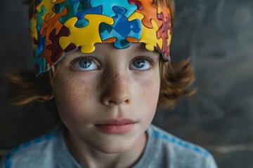 childs head with puzzle pieces representing adhd and mental health challenges - obrazy, fototapety, plakaty