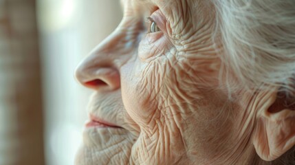 The gentle slope of an elderly womans neck a reminder of the grace and elegance that come with aging. .
