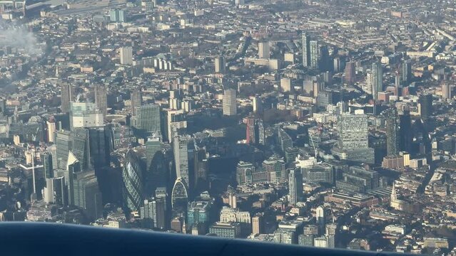 London town financial district view from British airways plane window