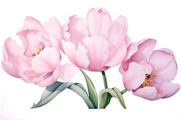 Obraz premium Bouquet of pink tulips isolated on white background. Vector illustration.