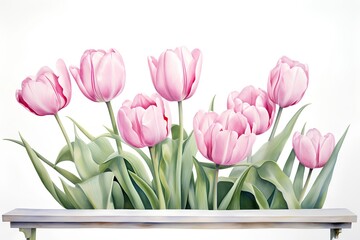 Bouquet of pink tulips on a white background. Vector illustration.